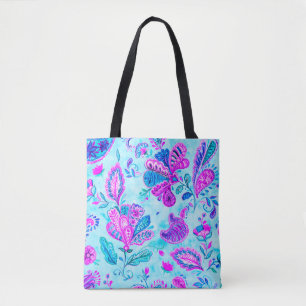 Bolsa Tote Azulejo de padrão floral de cor aquosa de Paisley