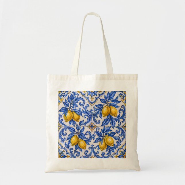 Bolsa Tote Azulejo de Telha Azul Limão (Frente)