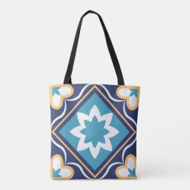 Bolsa Tote Azulejo Mosaico Floral marroquino Elegante e Azul