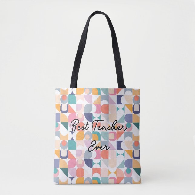 Bolsa Tote Azulejo pastel Bauhaus com slogan (Frente)