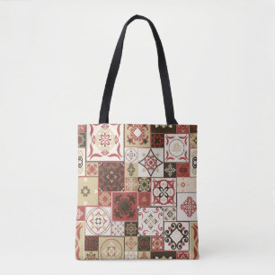 Bolsa Tote Azulejo PATTERN de marsala-castanho-bege estilo Ma
