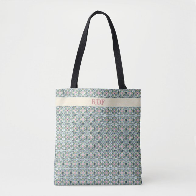 Bolsa Tote Azulejo rosa e azul (Frente)