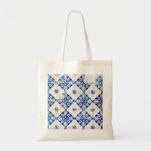 Bolsa Tote azulejo velho po de Portugal da decoração azul de (Frente)
