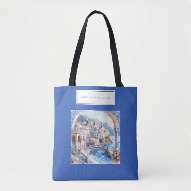 Bolsa Tote Azulejos Azuis da Costa do Amalfi Itália (Frente)