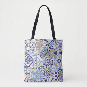 Bolsa Tote Azulejos azulejo o trabalho de retalhos. Patilha c