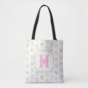 Bolsa Tote Azulejos de Mahjong de Verão Sulista em Aquarela M