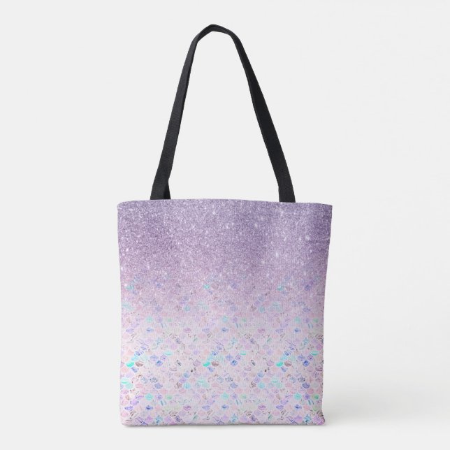 Bolsa Tote *~* Azulejos de mármore do Pastel Glitter roxo (Verso)