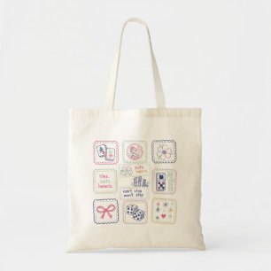 Bolsa Tote Azulejos Inspirados em Mahjong e Colagem de Amulet