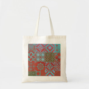 Bolsa Tote Azulejos legal e modernos do Egeu em vermelho e az