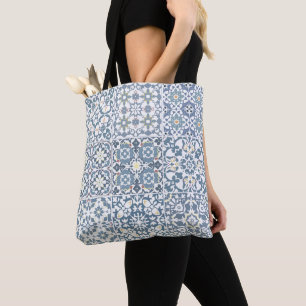 Bolsa Tote Azulejos Mediterrâneos, Marroquinos, Maiolica, Azu