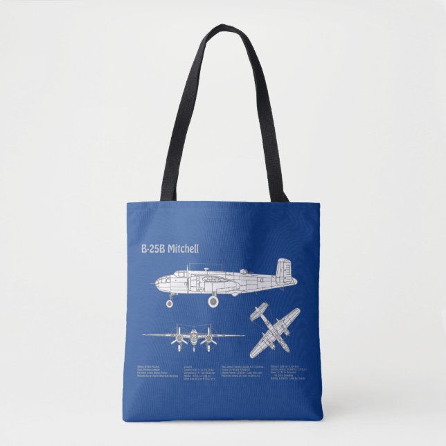 Bolsa Tote B-25B Mitchell Doolittle - Airplane Blueprint ABD (Frente)
