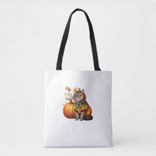 Bolsa Tote Babushka Halloween Cat Pumpkin