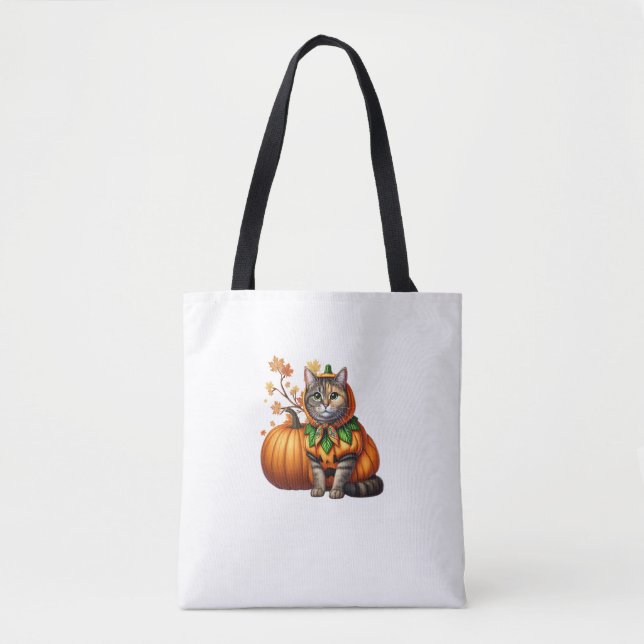 Bolsa Tote Babushka Halloween Cat Pumpkin (Frente)