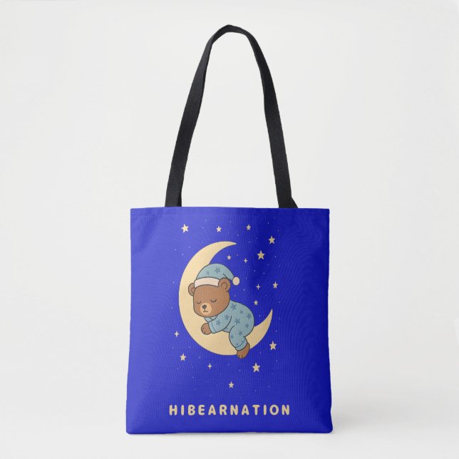 Bolsa Tote Baby Bear Hibernating on Moon (Frente)