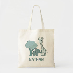 Bolsa Tote Baby Boy Elephant and Giraffe Personalizado