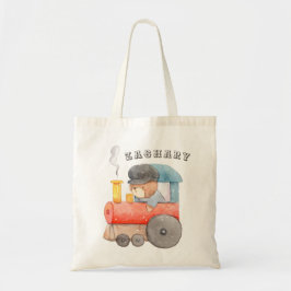 Bolsa Tote Baby Boy Watercolor Teddy Bear Train Fralda