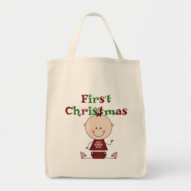 Bolsa Tote Baby Girl First Christmas T-shirts e presentes (Frente)