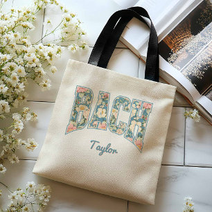 Bolsa Tote BACH Letras Universitárias Azul Floral Retro Damas