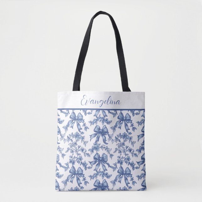 Bolsa Tote Bachelorette de Toile Azul e Branco (Frente)