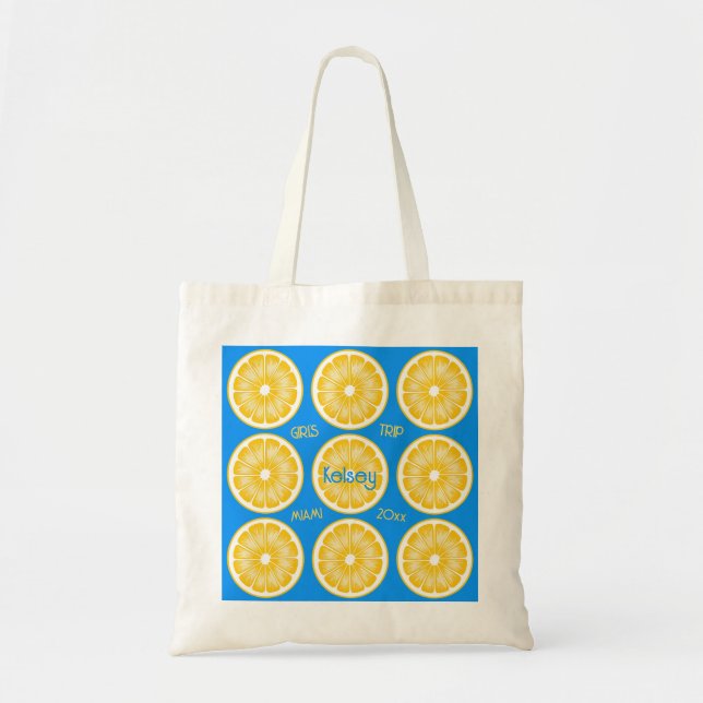 Bolsa Tote Bachelorette Lemon Slice Aqua e Amarelo (Frente)