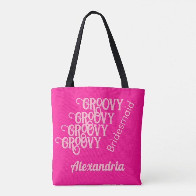 Bolsa Tote Bachelorette Rosa Quente Personalizada da Bridesma (Verso)