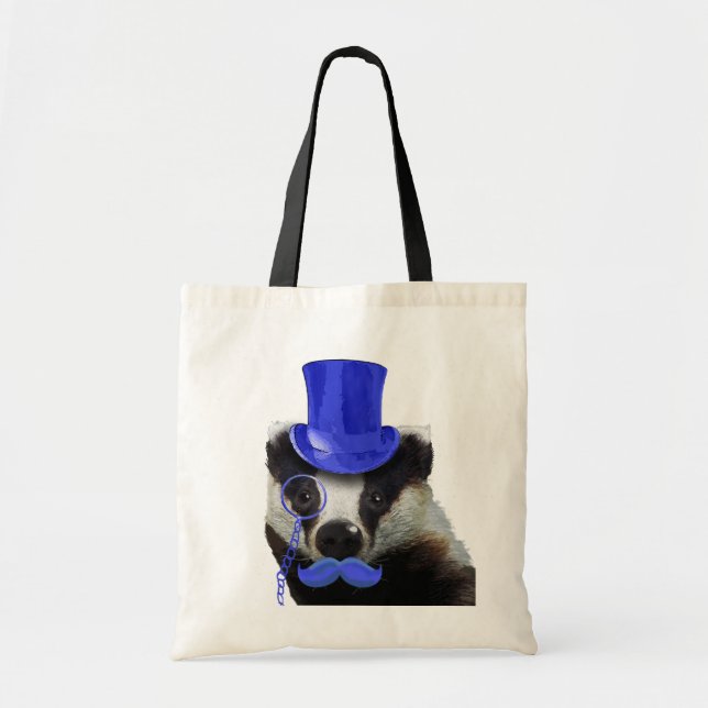 Bolsa Tote Badger com Chapéu Azul e bigode (Frente)