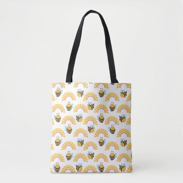 Bolsa Tote Bag de Abelhas e Arco-Íris (Frente)