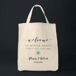 Bolsa Tote Bag de Boas-vindas com Itinerário de Trás, Starfis<br><div class="desc">Encham esta mala adorável com as suas guloseimas favoritas para receber convidados para o seu casamento! Você pode incluir seu itinerário no verso,  para que os hóspedes saibam onde eles devem estar e quando.</div>