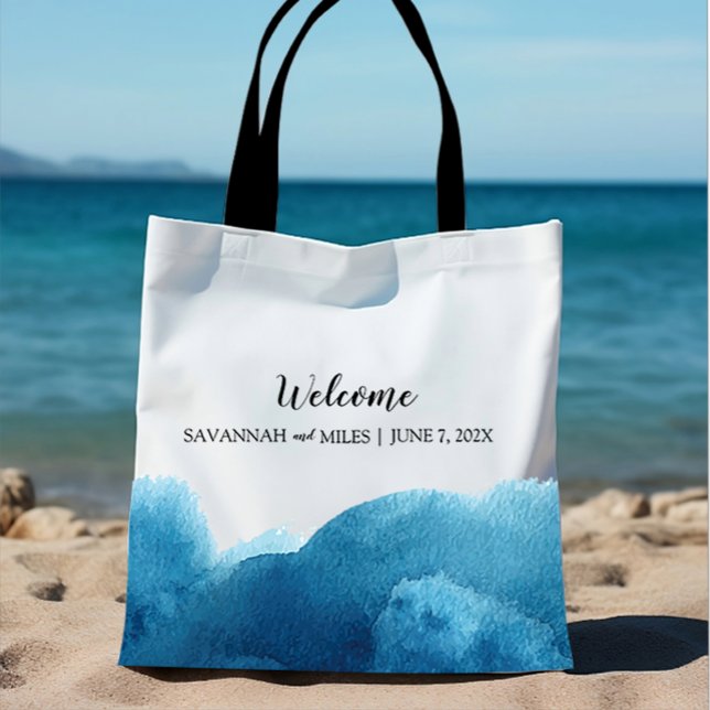 Bolsa Tote Bag de Boas-vindas de Wash Azul de Aquarela (Criador carregado)