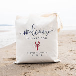 Bolsa Tote Bag de Boas-vindas do Casamento de Destino | Lagos<br><div class="desc">Bem-vindos convidados ao seu casamento de destino com estas mochilas modernas e personalizadas. A design náutica de verão no marinho e a vermelha mostra "bem-vinda" no moderno roteiro de caligrafia manuscrito, com espaço para personalizar com sua localização de casamento, nomes e data. Uma ilustração de lagosta no vermelho de verão...</div>