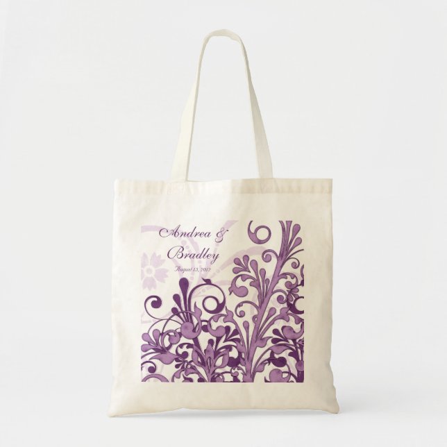 Bolsa Tote Bag de Boas-vindas do Casamento Floral Purple (Frente)