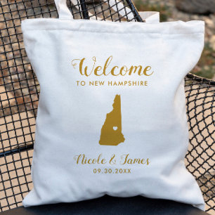 Bolsa Tote Bag de Boas-vindas do New Hampshire Map, Dourado