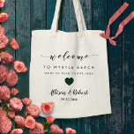 Bolsa Tote Bag de Boas-vindas para o Destino do Hotel, Green<br><div class="desc">Encham esta mala adorável com as suas guloseimas favoritas para receber convidados para o seu casamento!</div>