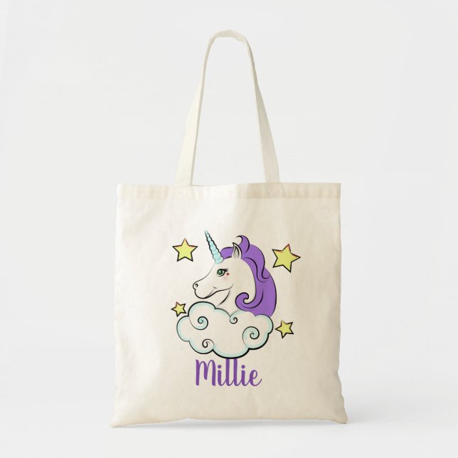 Bolsa Tote Bag de Design de Nuvens do Unicorn (Frente)