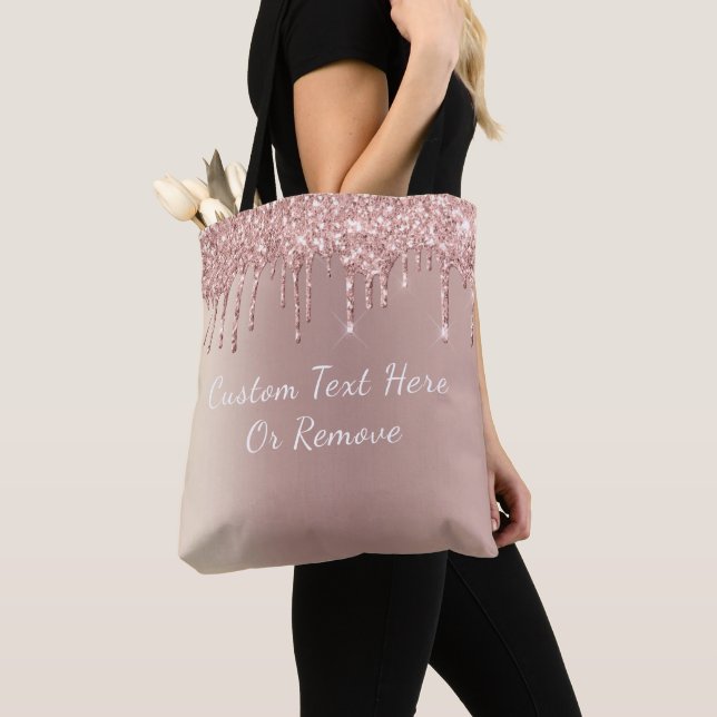 Bolsa Tote Bag de ferramenta brilhante rosa Dourada com texto (Close Up)