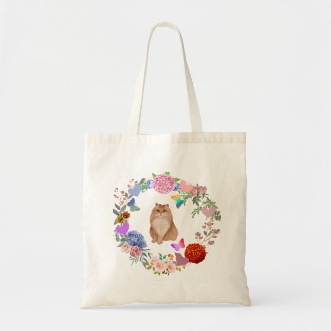 Bolsa Tote Bag de gato floral (Frente)