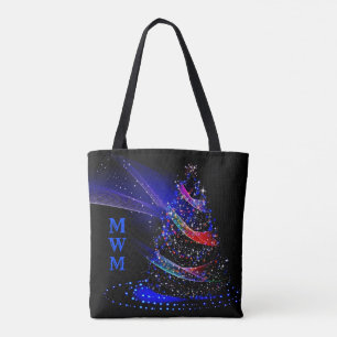 Bolsa Tote Bag de Marinho de Árvore de Natal Glitter Monogram