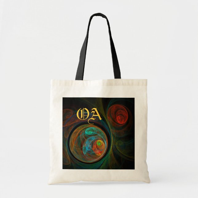 Bolsa Tote Bag de Monograma de Abstrato Azul de Renovação (Frente)