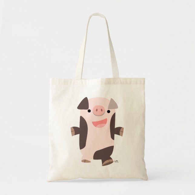 Bolsa Tote Bag de porco sorridente de desenho animado (Frente)