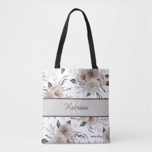 Bolsa Tote Bag de Rosa de Aquarela Monograma