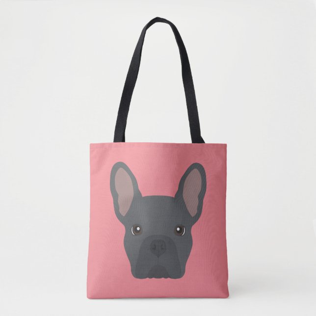 Bolsa Tote Bag de Toalha do Buldogue Francês Azul (Frente)
