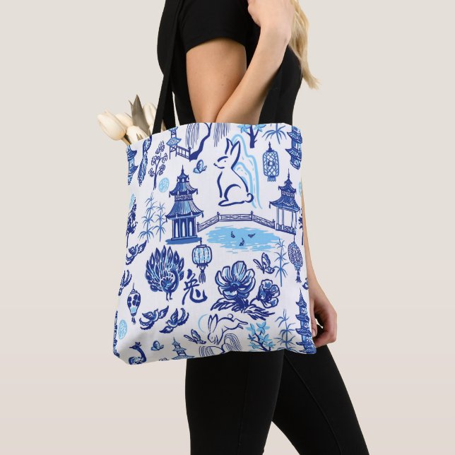 Bolsa Tote Bag de Toia Chinoiserie Azul e Branco (Close Up)