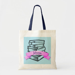 Bolsa Tote Bag de Toque de Livro de Biblioteca/Escola de Nome