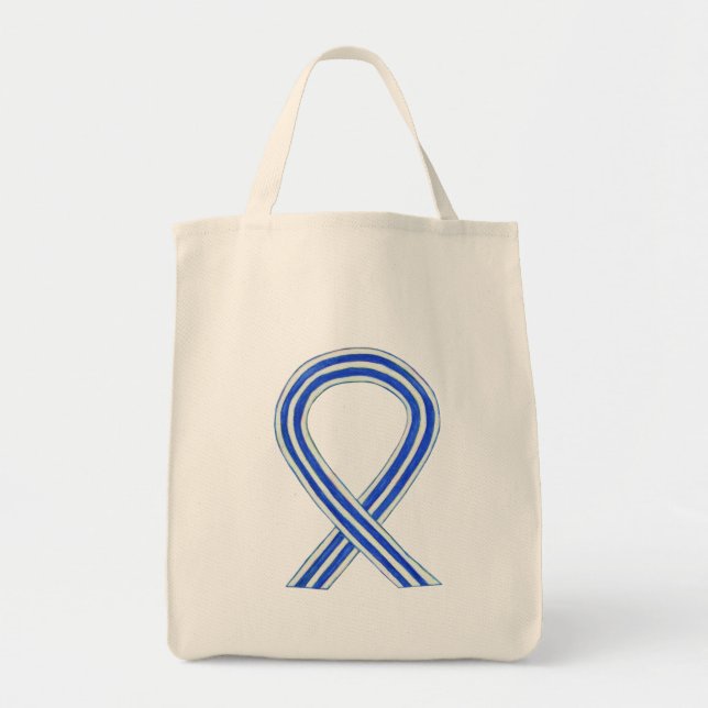 Bolsa Tote Bag de Toques de Fita de Sensibilização Azul e Bra (Frente)