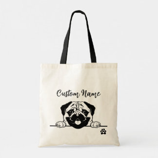 Bolsa Tote Bag de Toques de Pug Editável | Nome Pet Personali