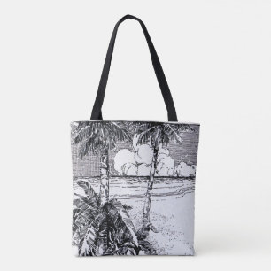 Bolsa Tote Bag de Toques Tropicais de Etching de Praia de Vin