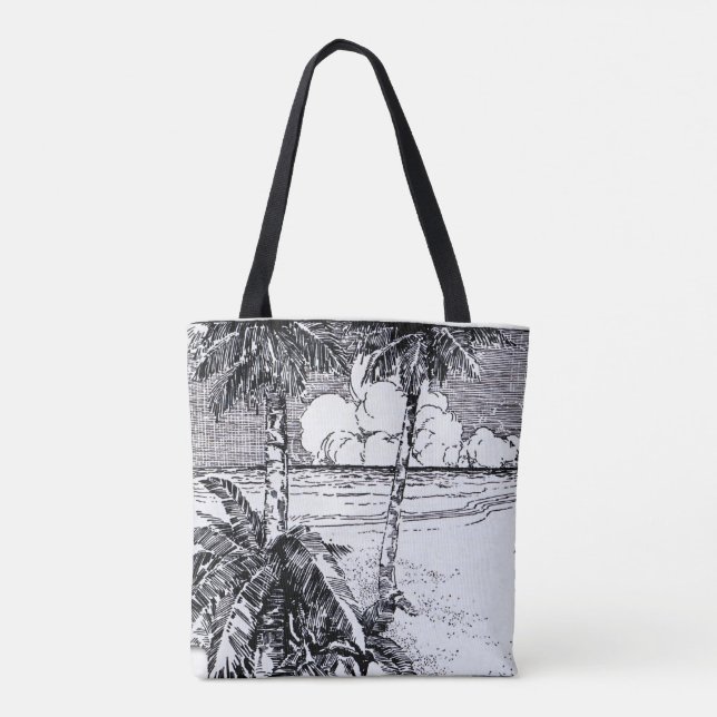 Bolsa Tote Bag de Toques Tropicais de Etching de Praia de Vin (Verso)