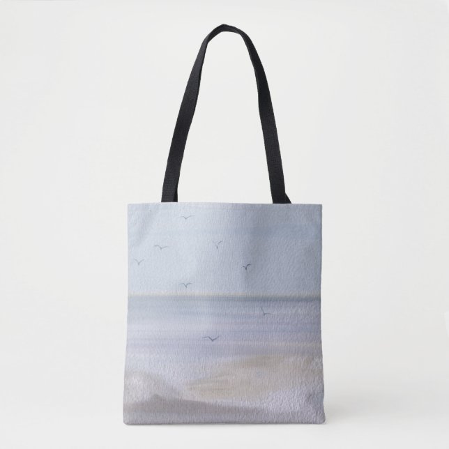 Bolsa Tote Bag de Tota de Aquarela de Praia Costeira (Frente)