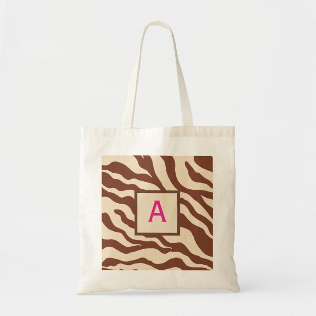 Bolsa Tote Bag de Tota de Impressão de Zebra Monograma (Frente)
