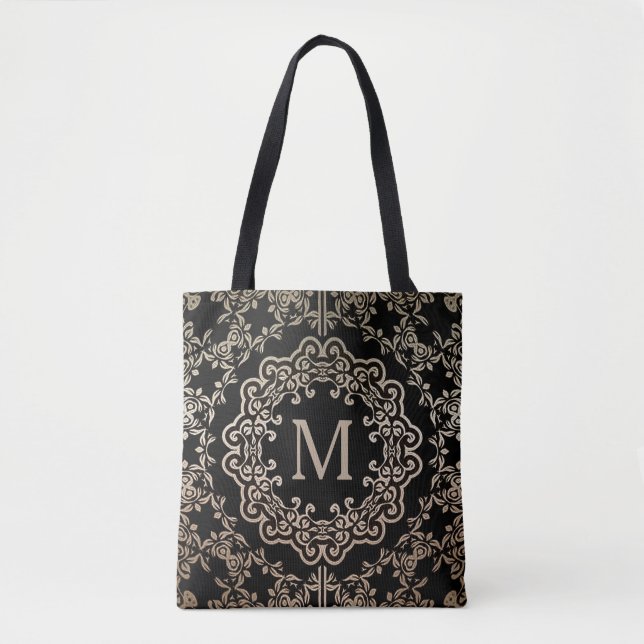 Bolsa Tote Bag de Tota do Motif de Filigrana Dourada Monogram (Frente)